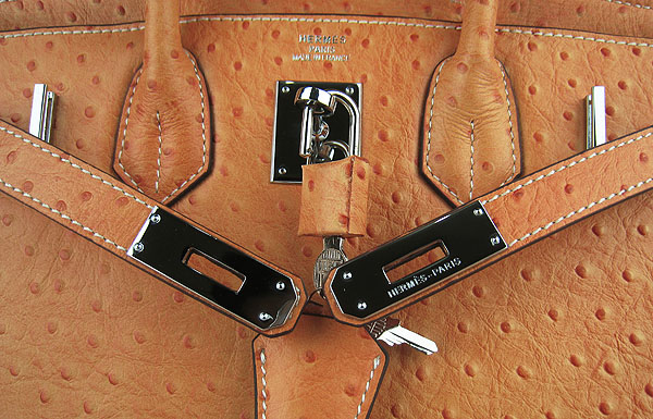 Replica Hermes Birkin 30CM Ostrich Veins Handbag Orange 6088 On Sale - Click Image to Close